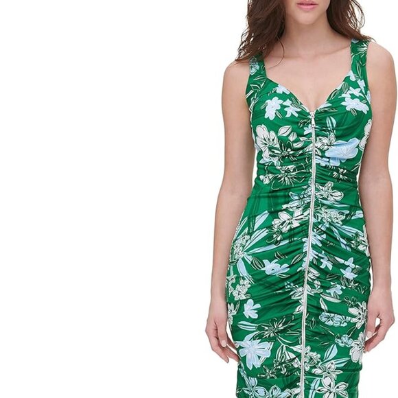 GUESS Women's V-Neck Full Front Zip Floral Printed Sheath Dress Size S - Picture 1 of 10